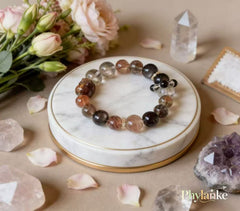 Pixiu Wealth Ward – Pixiu‑Carved Black Gold Super Seven, Silver Obsidian, Tea Rutilated Quartz + Runner Bead