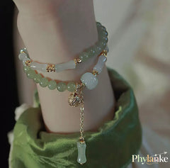 Bamboo Cadence — Stackable Hetian Jade Bamboo & Green Jade Beads with a Vintage Gold‑Silk Jade Pumpkin