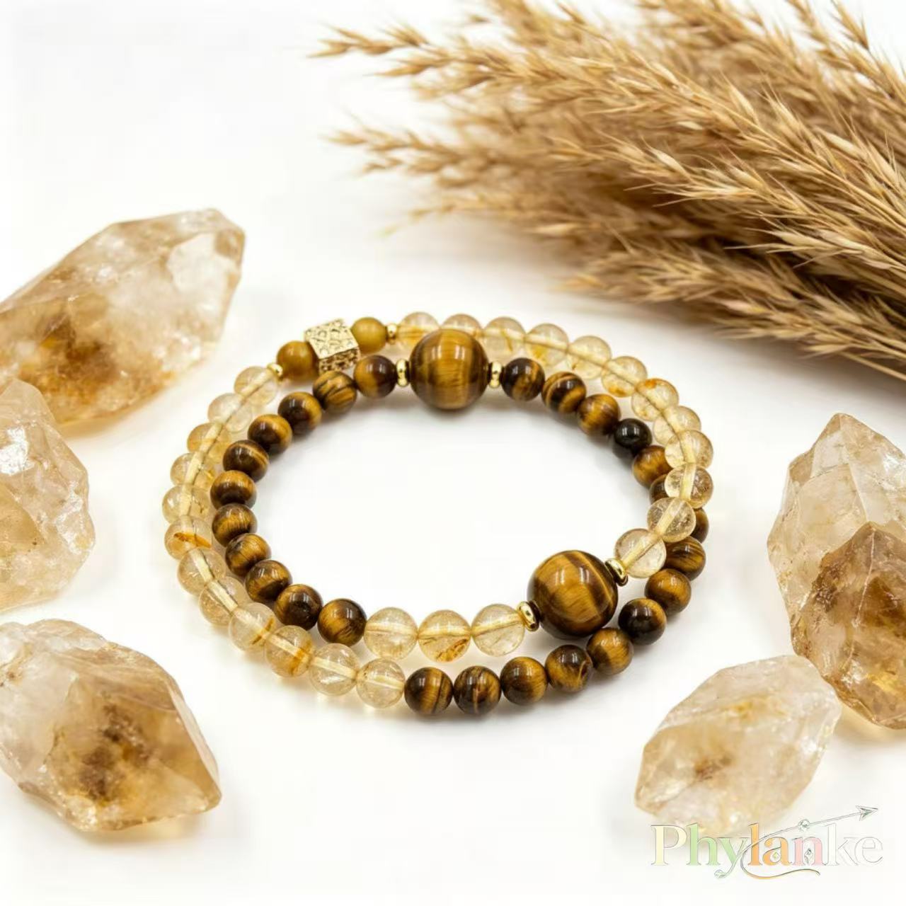 Solar Twins – Double‑Ring Golden Tiger’s Eye + Yellow Azeztulite