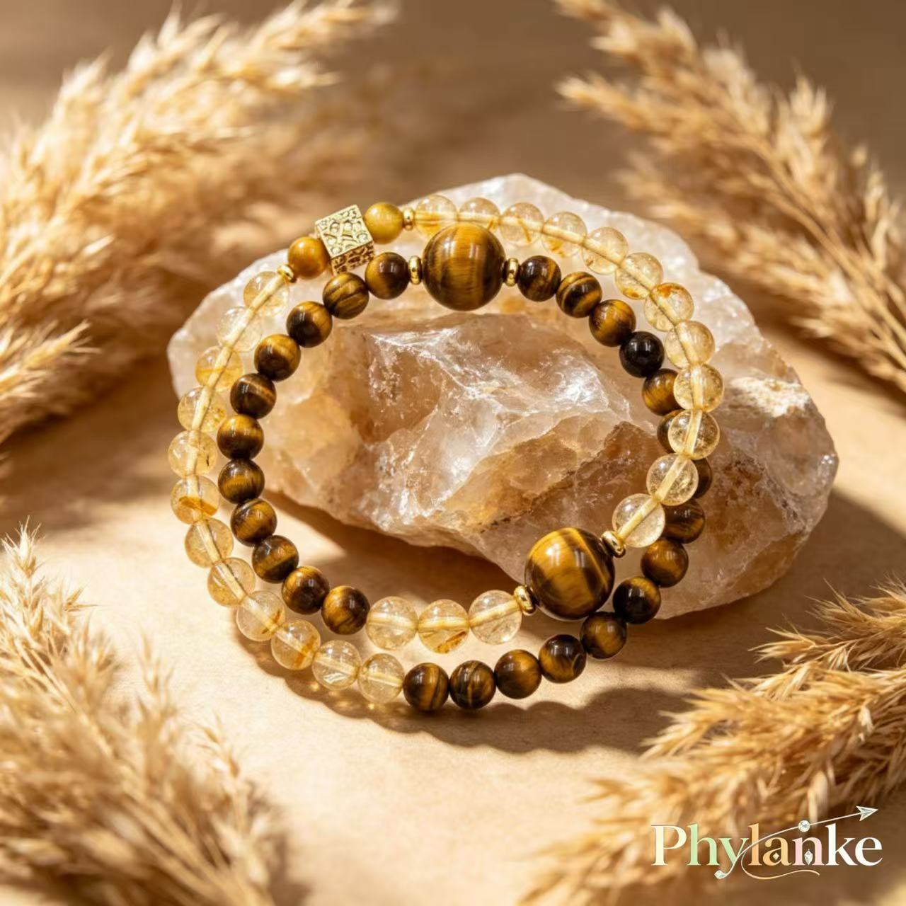 Solar Twins – Double‑Ring Golden Tiger’s Eye + Yellow Azeztulite