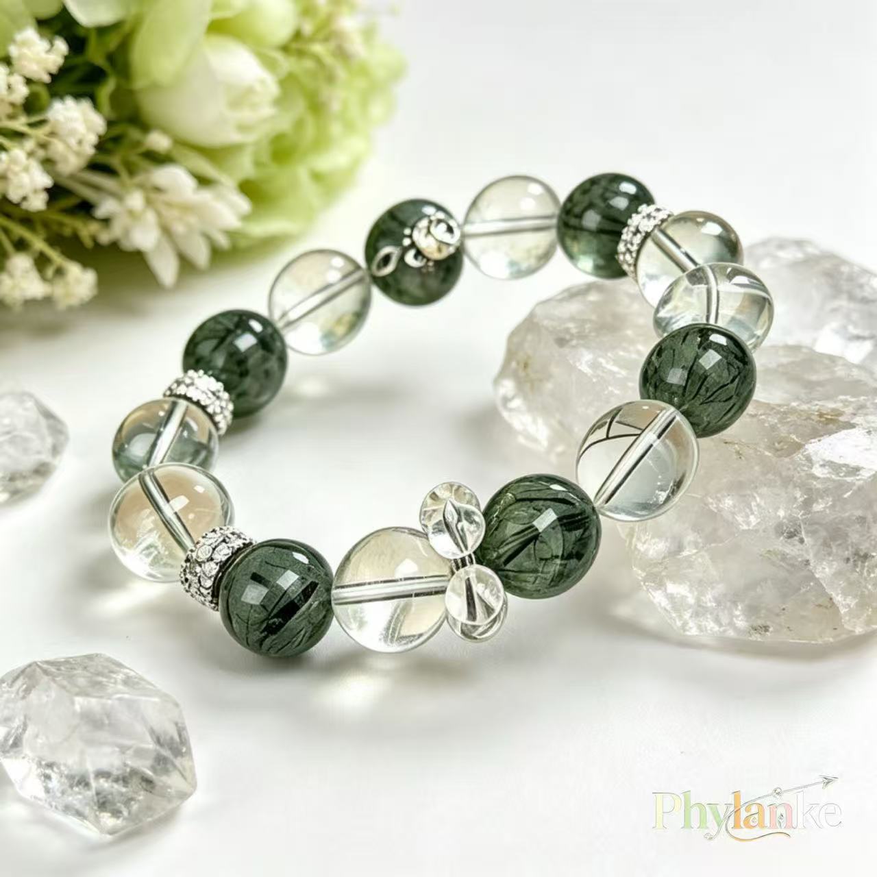 The Manifest Ray — Clear Quartz & Green Rutilated Quartz