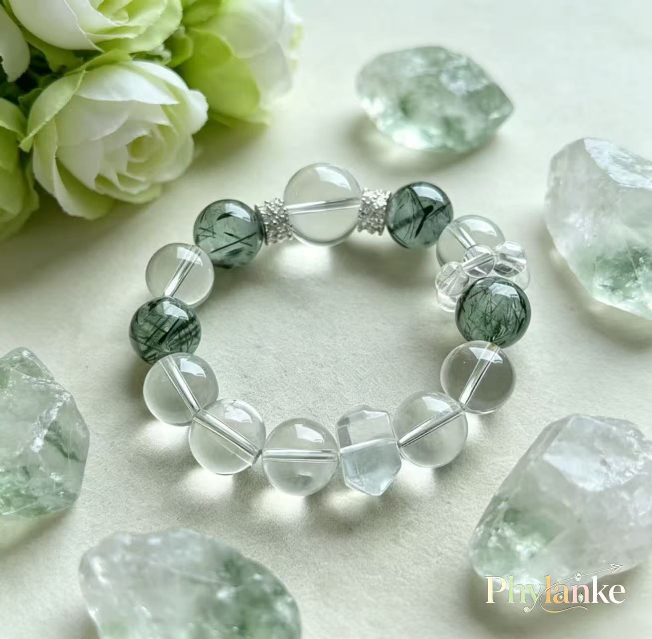 The Manifest Ray — Clear Quartz & Green Rutilated Quartz
