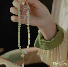 Bamboo Cadence — Stackable Hetian Jade Bamboo & Green Jade Beads with a Vintage Gold‑Silk Jade Pumpkin