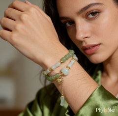 Bamboo Cadence — Stackable Hetian Jade Bamboo & Green Jade Beads with a Vintage Gold‑Silk Jade Pumpkin