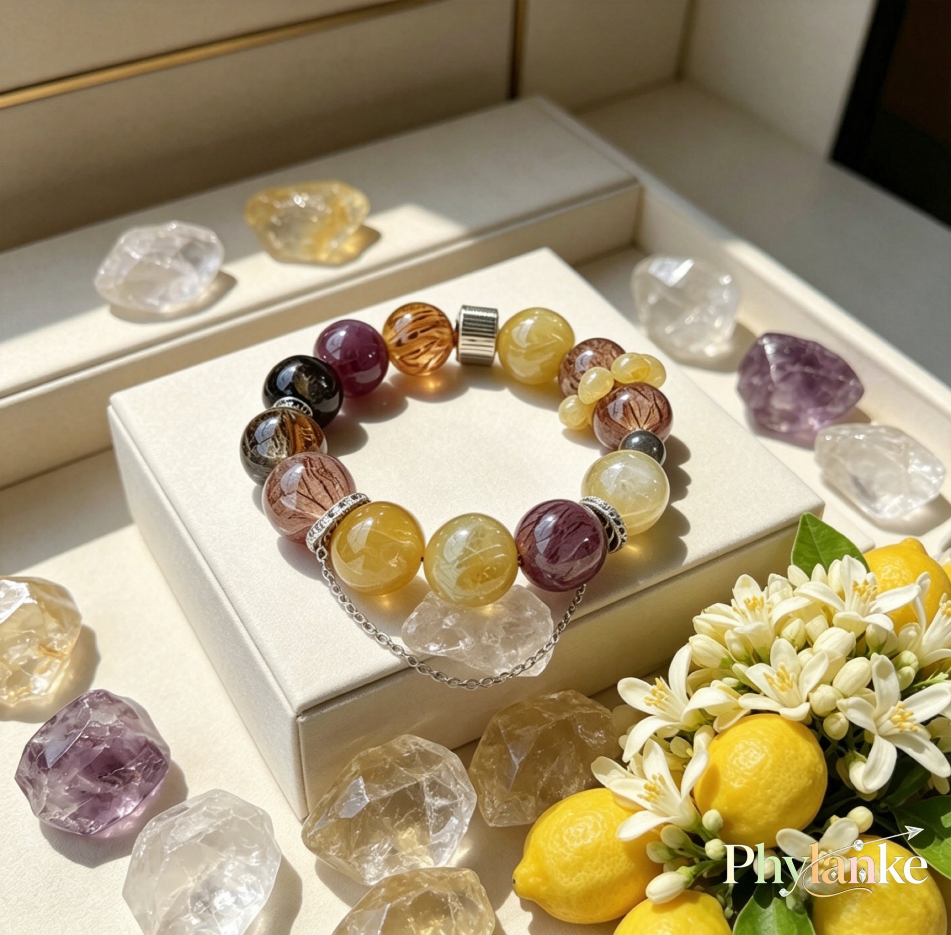 Phantom Rebirth – Black Gold Super Seven, Golden Rutilated, Purple Phantom & Gray Moonstone