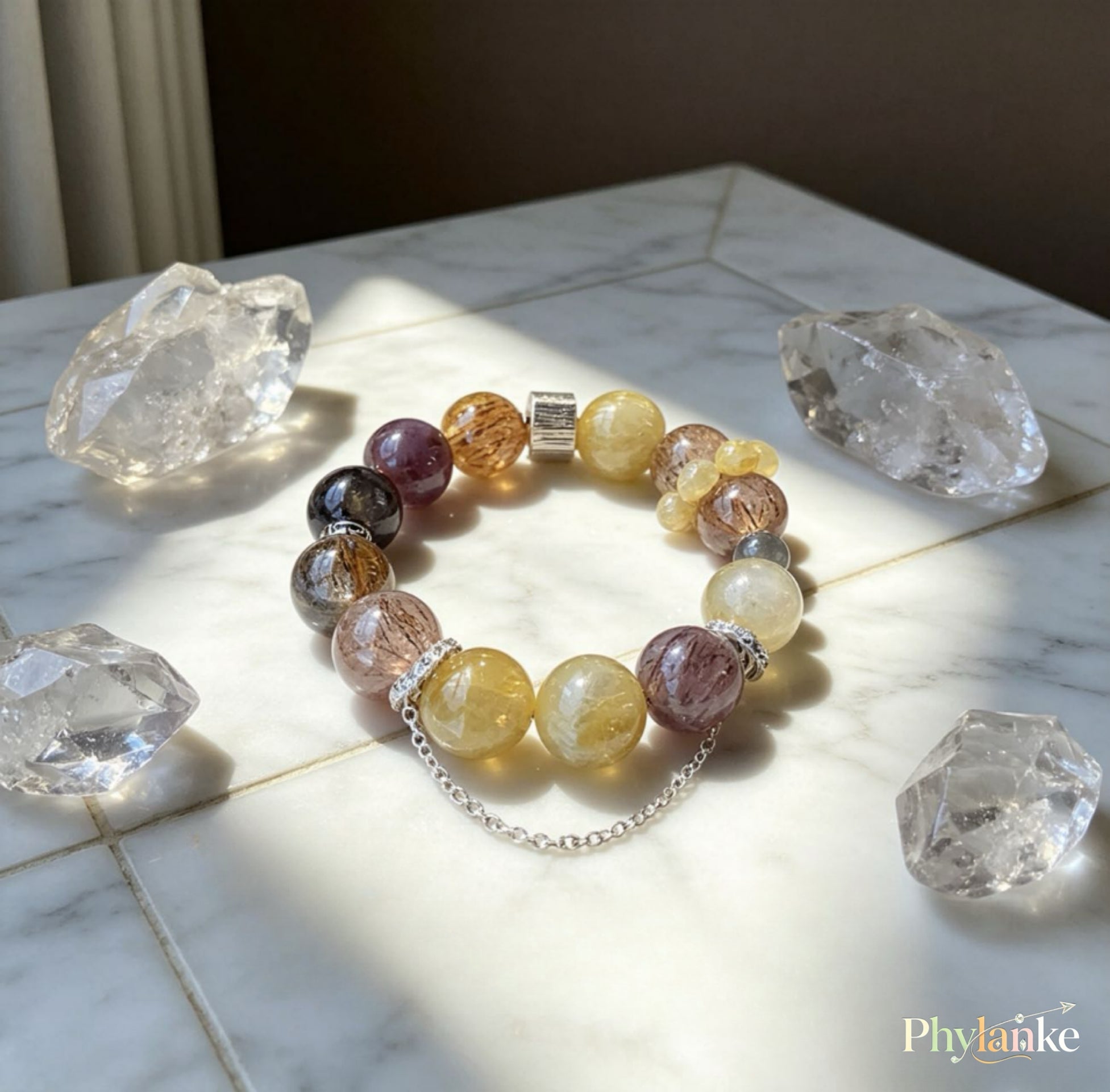 Phantom Rebirth – Black Gold Super Seven, Golden Rutilated, Purple Phantom & Gray Moonstone