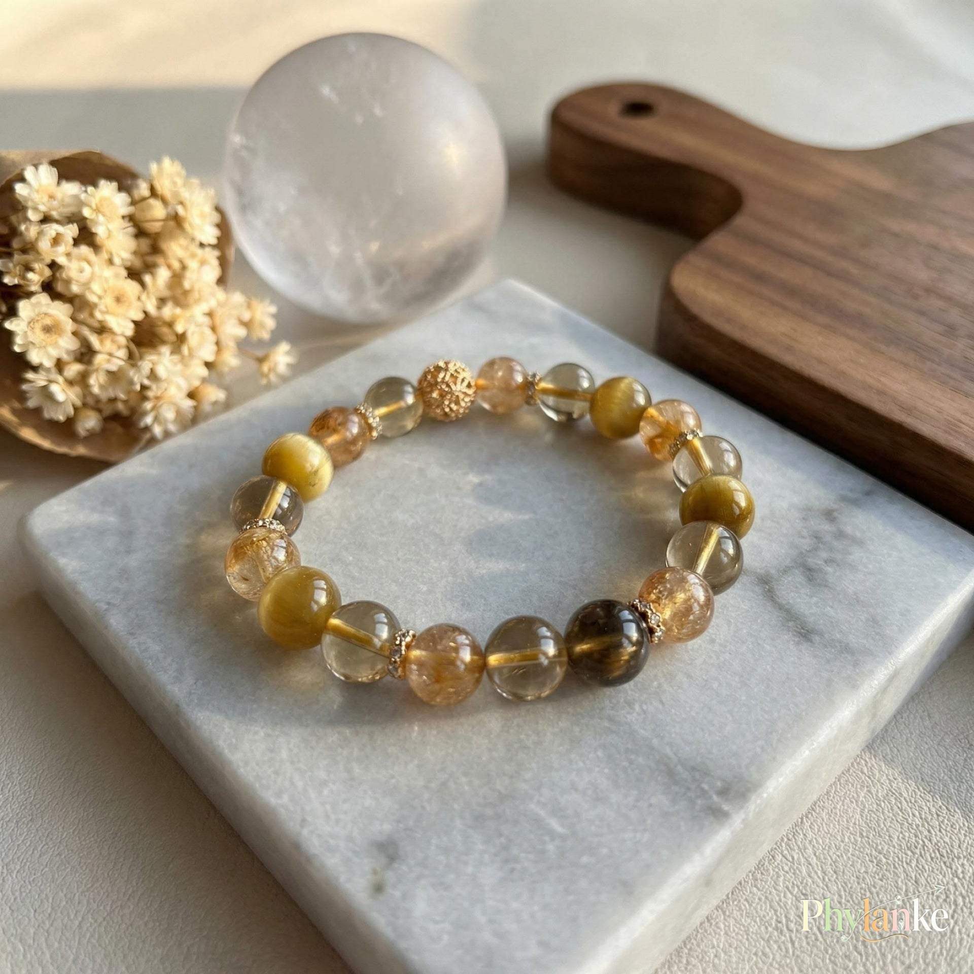 Golden Trifecta — Yellow Azeztulite, Tiger’s Eye & Citrine