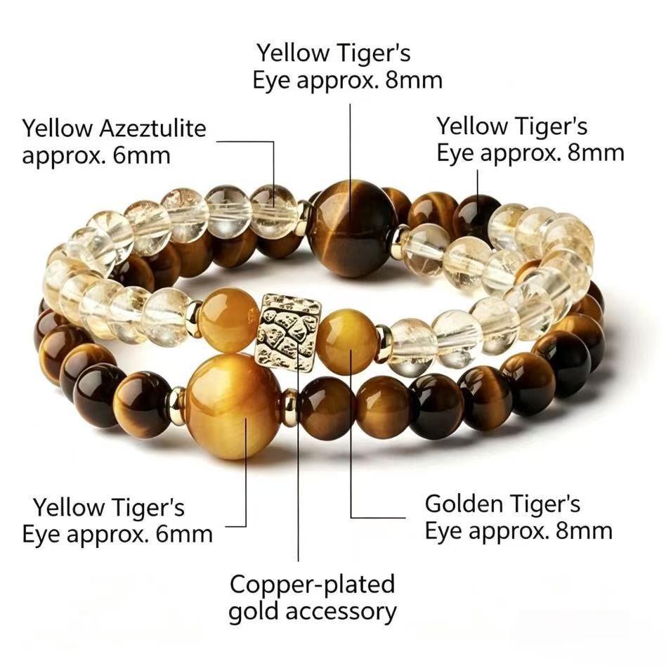 Solar Twins – Double‑Ring Golden Tiger’s Eye + Yellow Azeztulite