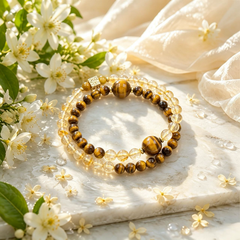 Solar Twins – Double‑Ring Golden Tiger’s Eye + Yellow Azeztulite